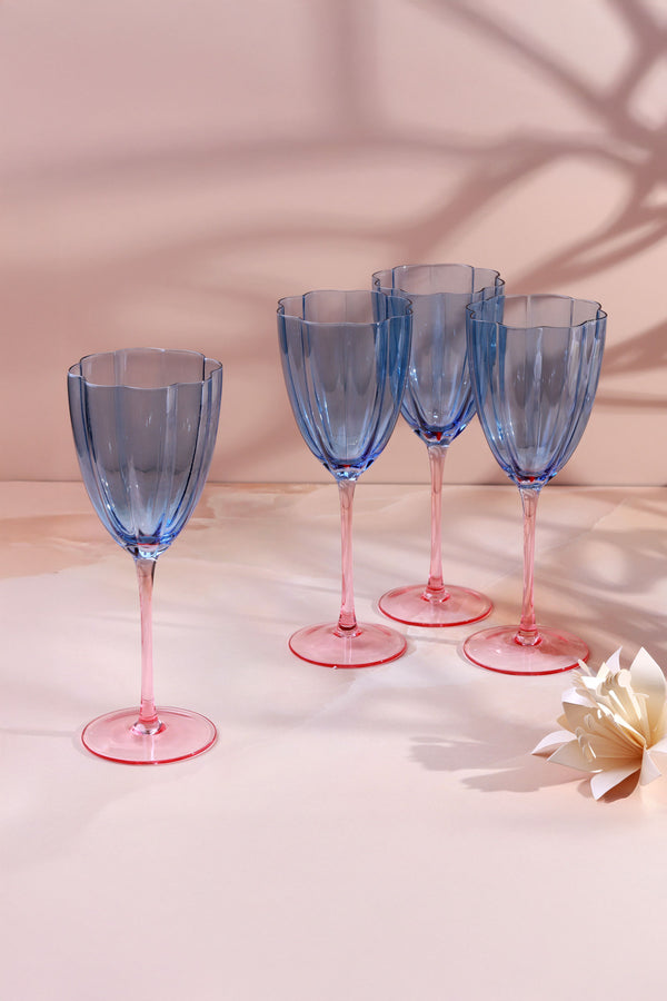 G Decor Set Of 4 Laurent Glassware Collection Elegant Wine Glasses With Tall Stems & Fluted Bowl Design Set Of 4