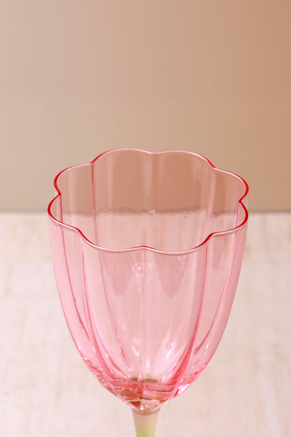 G Decor Set Of 4 Laurent Wine Glasses Pink & Green Stem Fluted Water And Wine Goblets Set Of 4