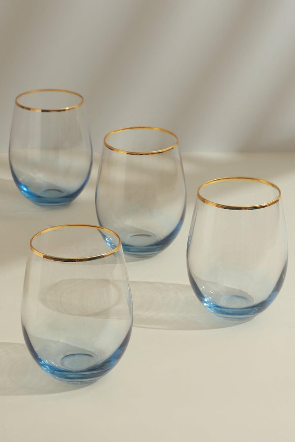 g decor Set of 4 Radiance Ombre Gold-Rim Tumbler Drinking Glasses Sapphire Lagoon Blue