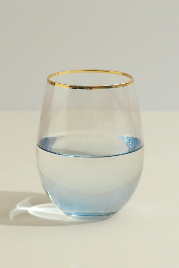 G Decor Set Of 4 Radiance Ombre Gold-Rim Tumbler Drinking Glasses Sapphire Lagoon Blue