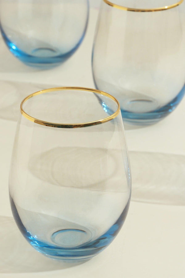 G Decor Set Of 4 Radiance Ombre Gold-Rim Tumbler Drinking Glasses Sapphire Lagoon Blue