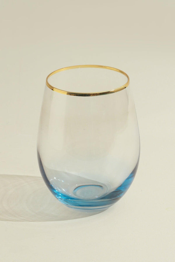 G Decor Set Of 4 Radiance Ombre Gold-Rim Tumbler Drinking Glasses Sapphire Lagoon Blue
