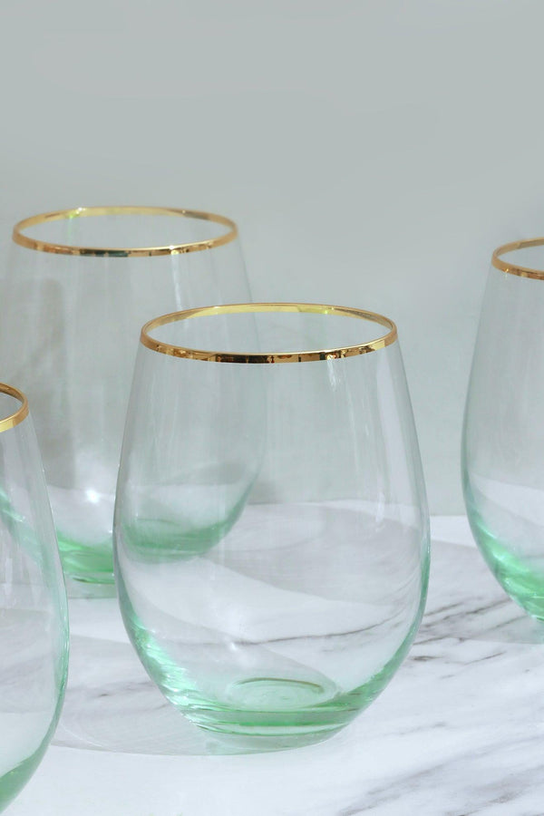 G Decor Set Of 4 Radiance Ombre Gold-Rim Tumbler Drinking Glasses Emerald Oasis Green