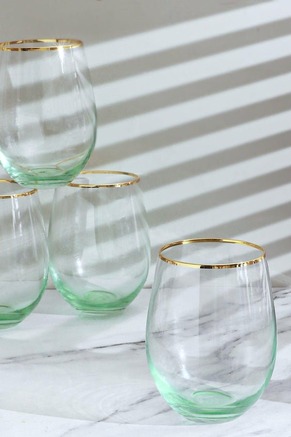g decor Set of 4 Radiance Ombre Gold-Rim Tumbler Drinking Glasses Emerald Oasis Green