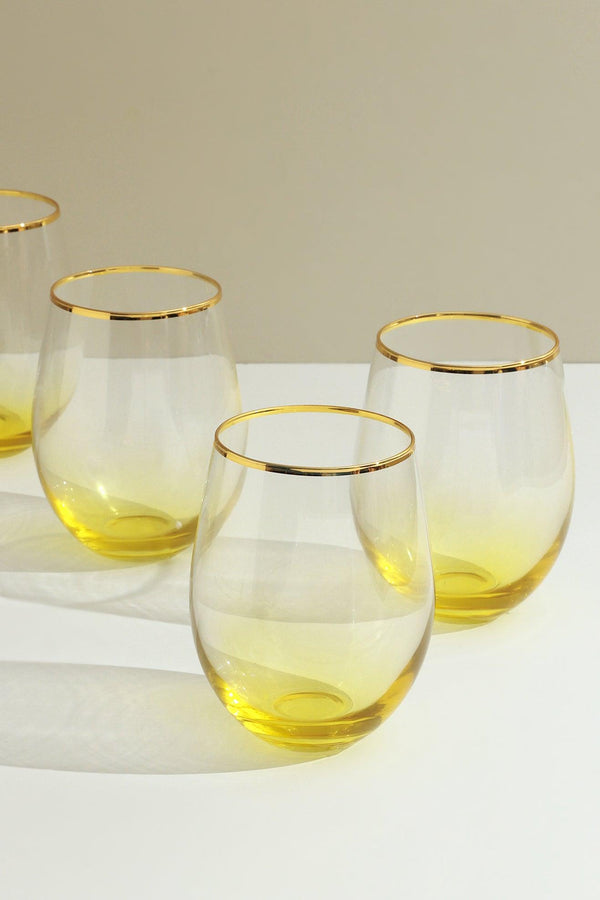 g decor Set of 4 Radiance Ombre Gold-Rim Tumbler Glasses Golden Sunrise Yellow