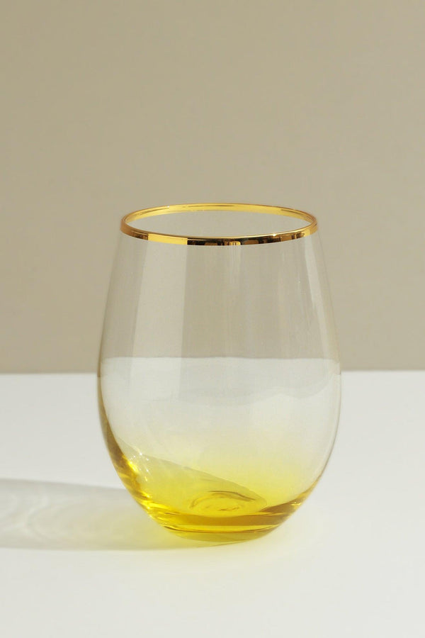G Decor Set Of 4 Radiance Ombre Gold-Rim Tumbler Glasses Golden Sunrise Yellow