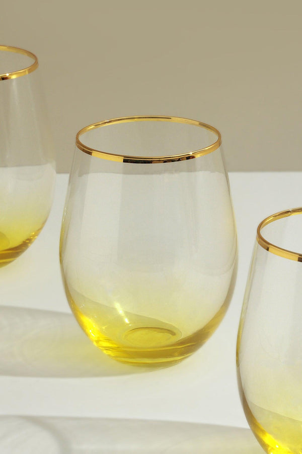 G Decor Set Of 4 Radiance Ombre Gold-Rim Tumbler Glasses Golden Sunrise Yellow
