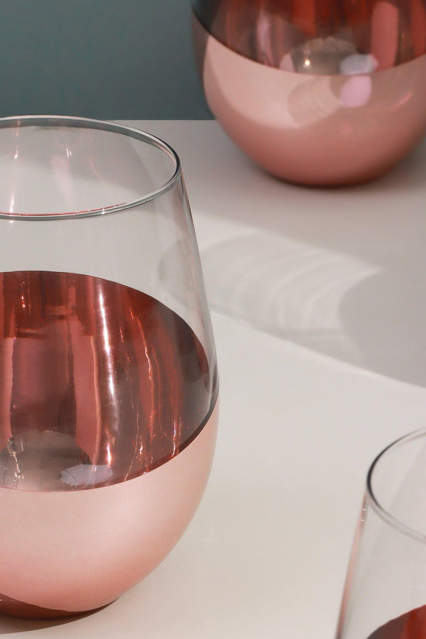 G Decor Set Of 4 Sephora Two-Tone Rose Gold Tumbler Glasses Elegant Metallic Finish Set Of 4