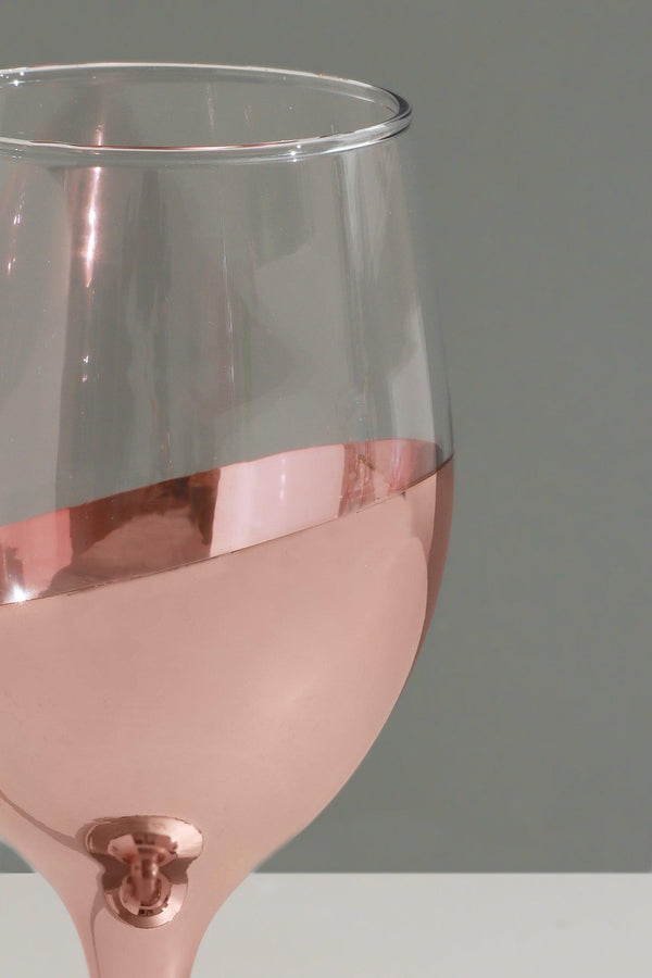 G Decor Set Of 4 Sephora Two-Tone Rose Gold Wine Glasses Elegant Metallic Finish