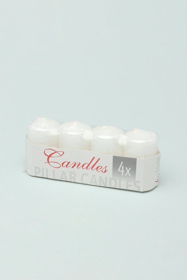 G Decor Set Of 4 Varnished Shimmer Pillar Candles White