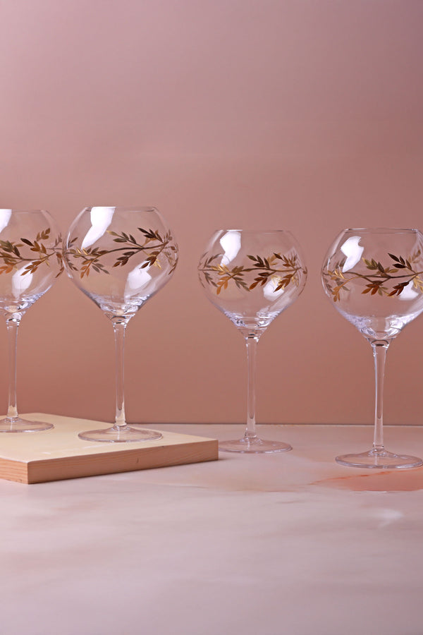 G Decor Set Of 4 Wild Vine Hand-Painted Gin Glasses Inspired By Nature Set Of 4