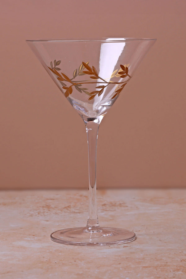 G Decor Set Of 4 Wild Vine Hand-Painted Martini Glasses Inspired By Nature Set Of 4