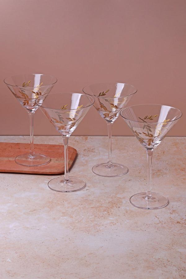 g decor Set of 4 Wild Vine Hand-Painted Martini Glasses Inspired by Nature Set Of 4
