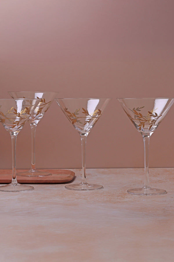 G Decor Set Of 4 Wild Vine Hand-Painted Martini Glasses Inspired By Nature Set Of 4