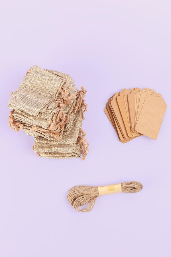 G Decor Set Of 5 Or 10 Eco Natural Jute Hessian Gift Bags With Drawstrings Kraft Tags & Extra String Set Of 5