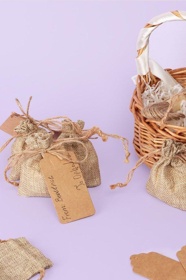 g decor Set of 5 or 10 Eco Natural Jute Hessian Gift Bags with Drawstrings Kraft Tags & Extra String Set of 5