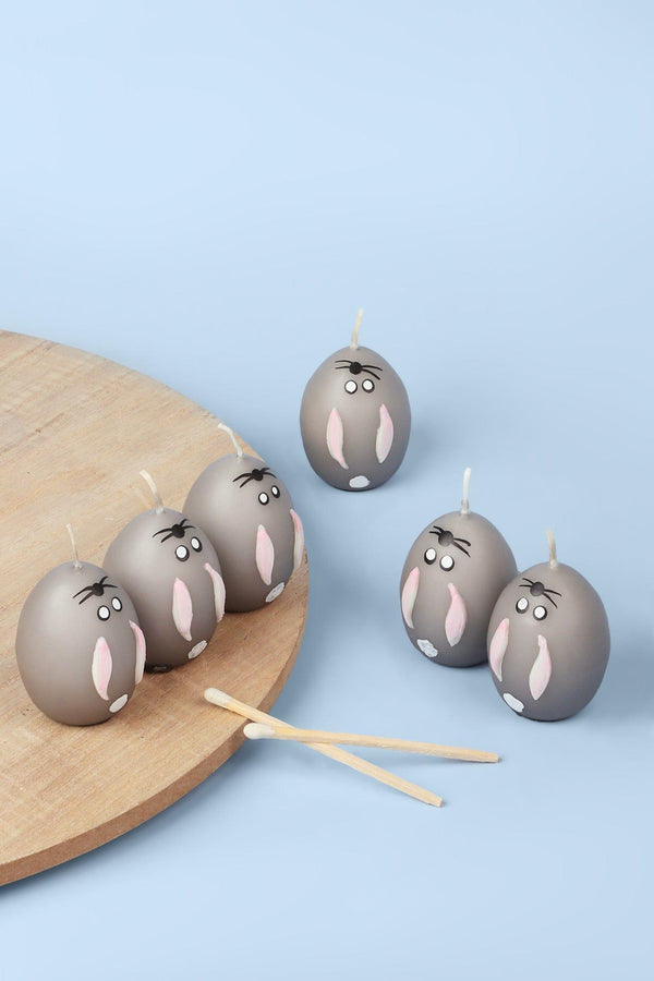 g decor Set of 6 - Hoppy Easter Egg Candles - Grey Grey