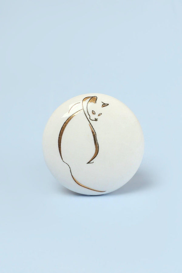 G Decor Set Of 8 Black & Gold Ceramic Cat Door Knobs Sassy Meow Design Set Of 8