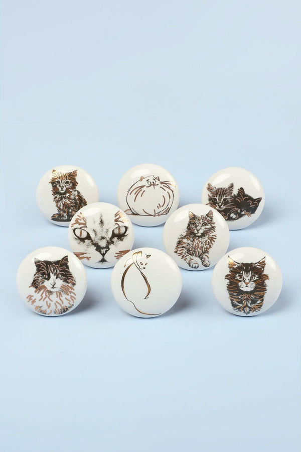 g decor Set of 8 Black & Gold Ceramic Cat Door Knobs Sassy Meow Design Set of 8