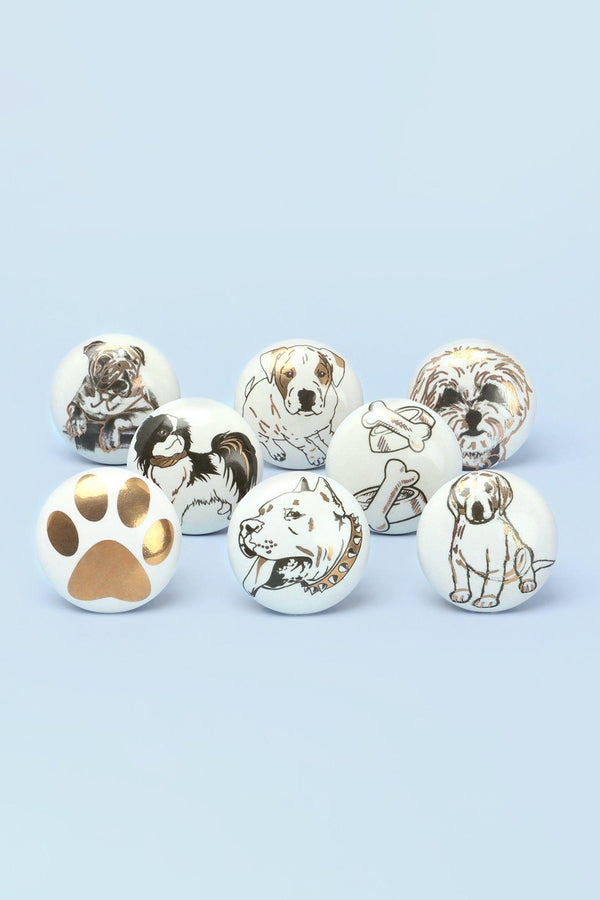 g decor Set of 8 Black & Gold Ceramic Dog Door Knobs Playful Pup Design Set of 8