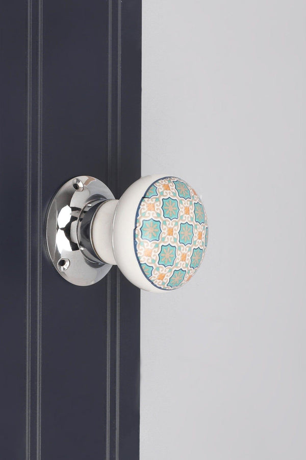 G Decor Set Of Divine Will Ceramic Mortice Door Handles – Patterned Internal Turning Knobs For Bedroom Kitchen & Interior Doors With Chrome Base Green