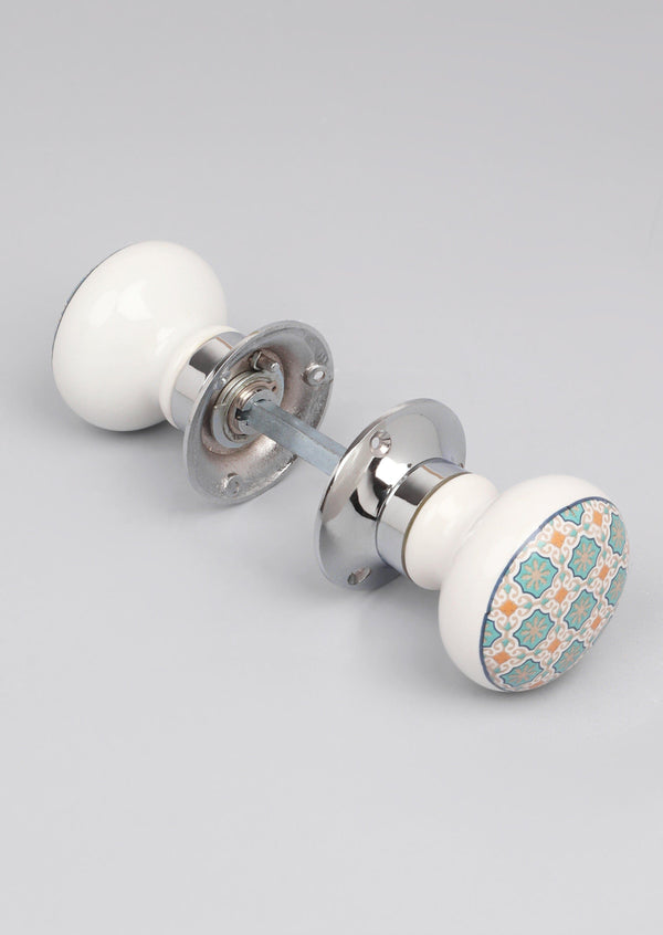 G Decor Set Of Divine Will Ceramic Mortice Door Handles – Patterned Internal Turning Knobs For Bedroom Kitchen & Interior Doors With Chrome Base Green