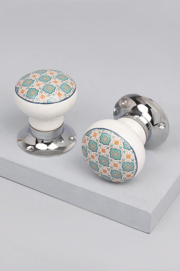 g decor Set of Divine Will Ceramic Mortice Door Handles – Patterned Internal Turning Knobs for Bedroom Kitchen & Interior Doors with Chrome Base Green