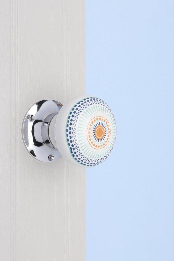 G Decor Set Of Positive Energy Radiance Handcrafted Internal Mortice Turning Door Handles – Ceramic Knobs With Chrome Base Blue