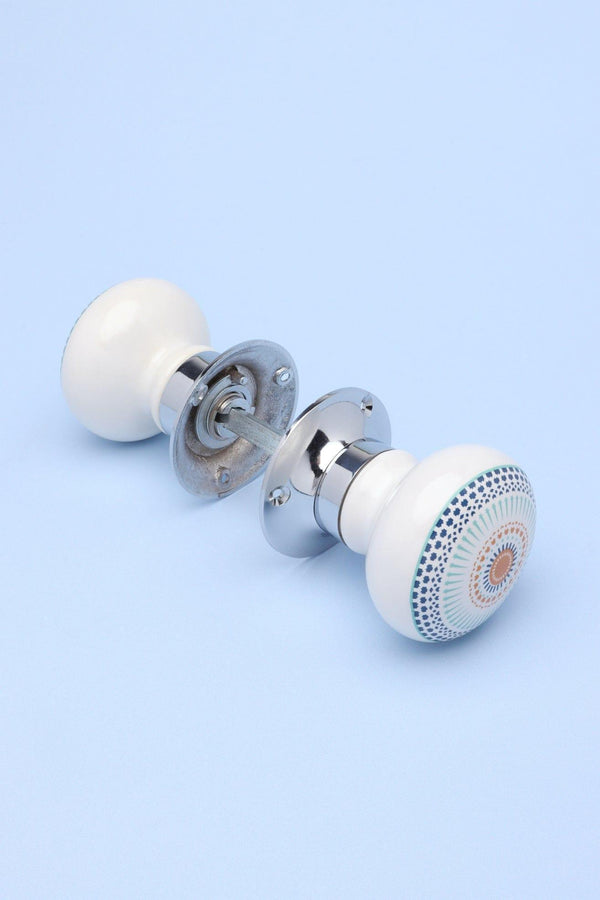 G Decor Set Of Positive Energy Radiance Handcrafted Internal Mortice Turning Door Handles – Ceramic Knobs With Chrome Base Blue