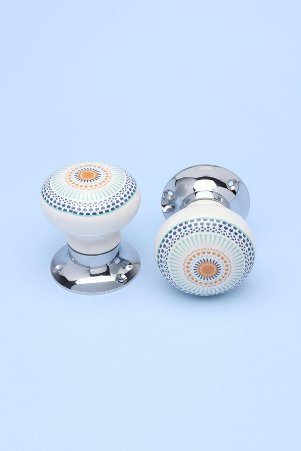 G Decor Set Of Positive Energy Radiance Handcrafted Internal Mortice Turning Door Handles – Ceramic Knobs With Chrome Base Blue