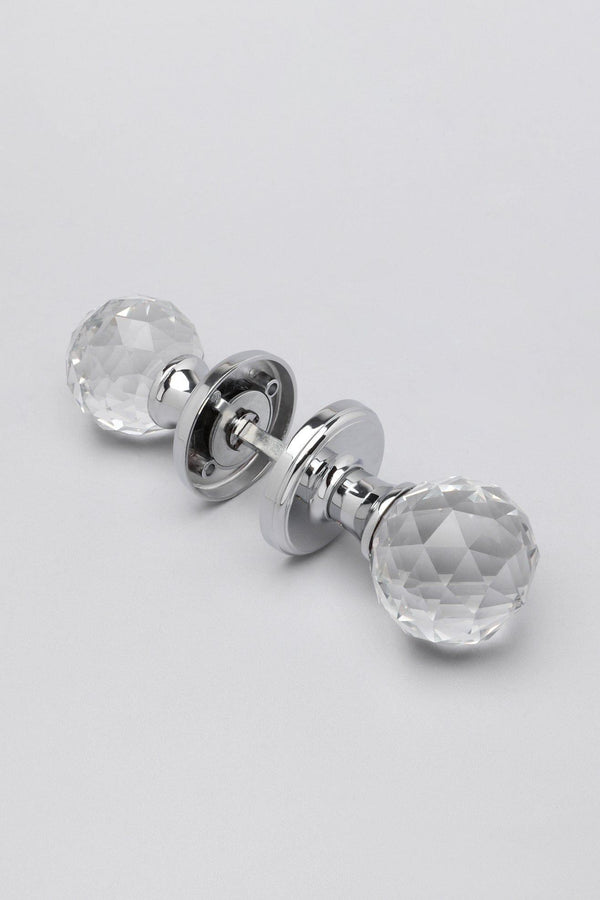 G Decor Set Of Solid Crystal Round Clear Glass Knobs – Internal Mortice Door Handles With Turning Mechanism Suitable For Bedroom Entry & Room Doors With Chrome Base Clear