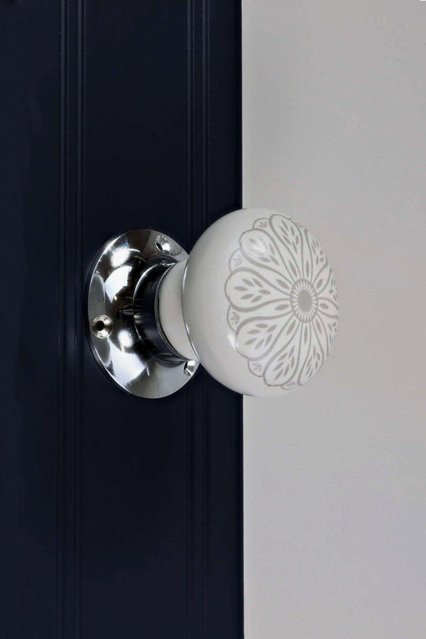 G Decor Set Of Success Handcrafted Ceramic Mortice Door Handles Internal Turning Knobs For Bedroom Entry & Interior Room Doors With Chrome Base Grey