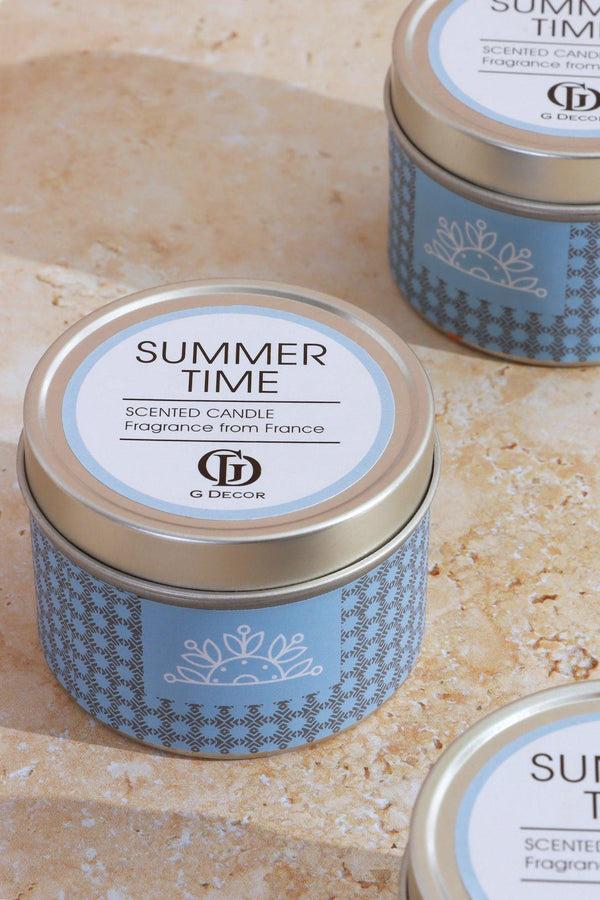 G Decor Set Of Three Scented Summer Time Floral Blue Tin Candles Gift Set