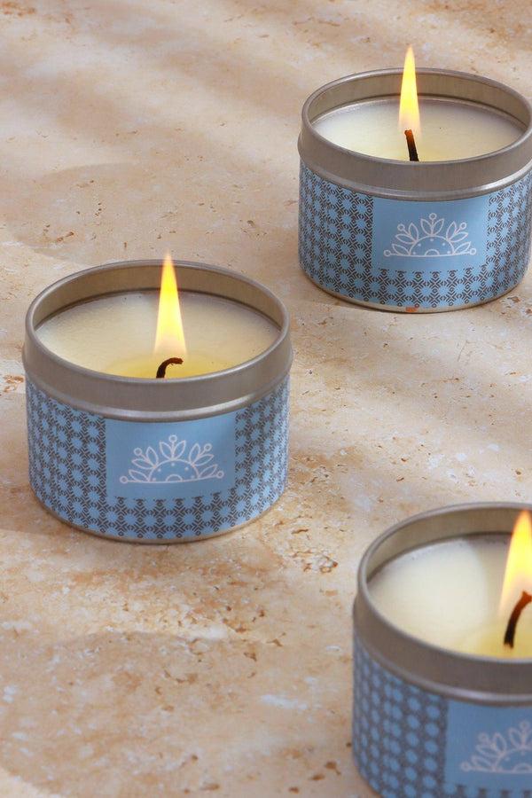 G Decor Set Of Three Scented Summer Time Floral Blue Tin Candles Gift Set