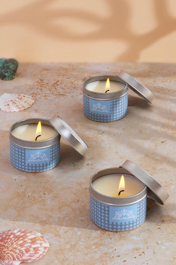 g decor Set Of Three Scented Summer Time Floral Blue Tin Candles Gift Set