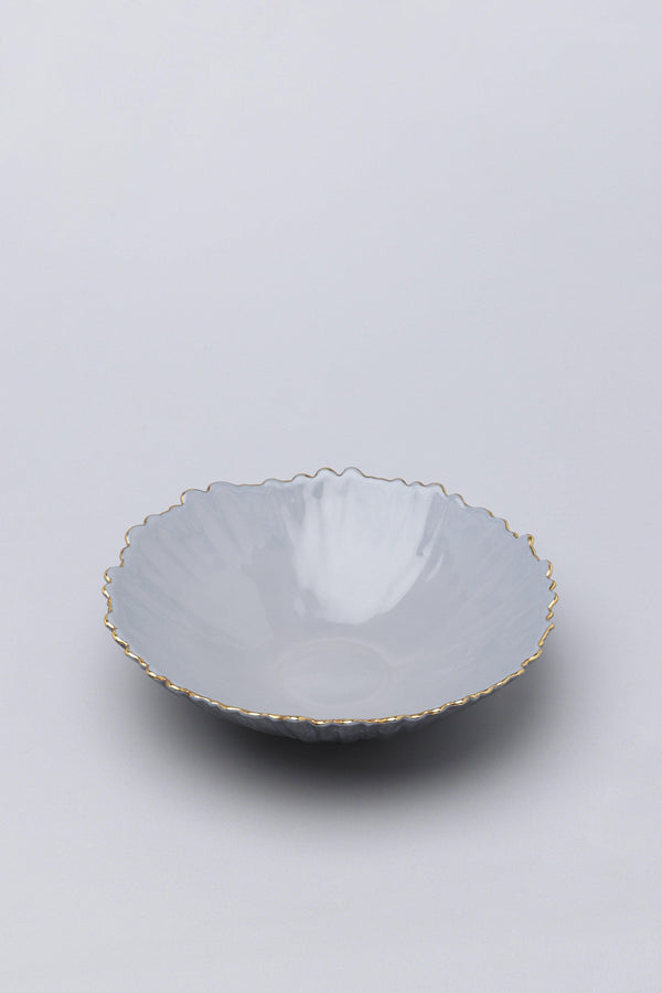 G Decor Set Of Two Or Single Asteria Irregular Slate Grey Gold Rim Serving Bowls