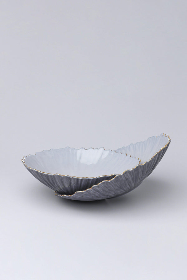 g decor Set Of Two or Single Asteria Irregular Slate Grey Gold Rim Serving Bowls