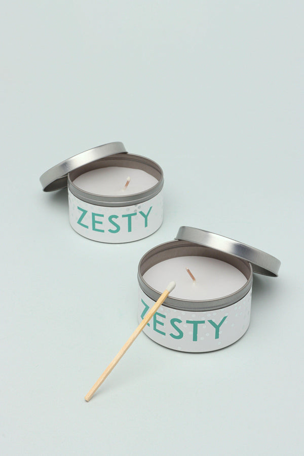 G Decor Set Of Two Scented Zesty Tropical Pineapple Blue Tin Candles