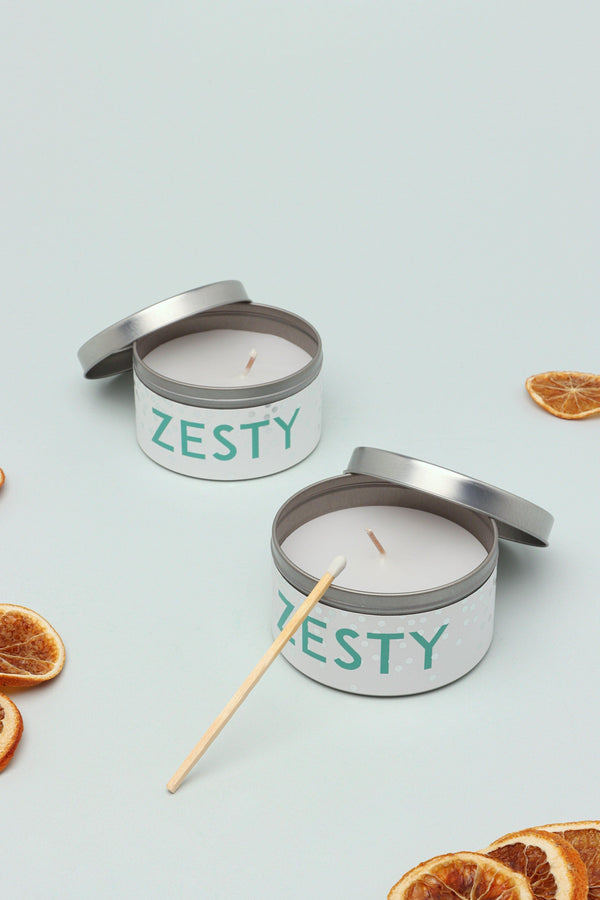 g decor Set Of Two Scented Zesty Tropical Pineapple Blue Tin Candles