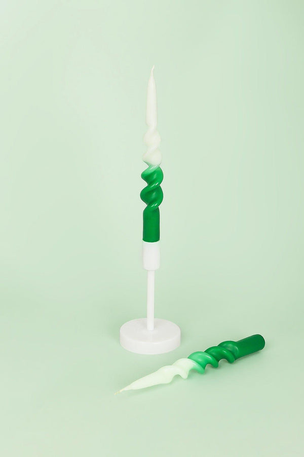 g decor Set of Two-Toned Light and Dark Green Spiral Twisted Hand Dipped Candlesticks Taper Church Dinner Candles