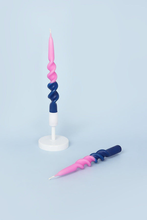 g decor Set of Two-Toned Pink and Royal Blue Spiral Twisted Hand Dipped Candlesticks Taper Church Dinner Candles