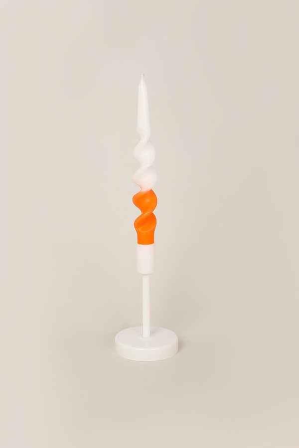 G Decor Set Of Two-Toned White And Orange Spiral Twisted Hand Dipped Candlesticks Taper Church Dinner Candles