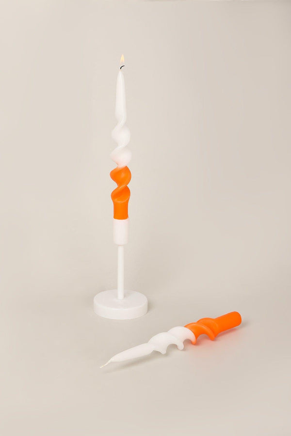 g decor Set of Two-Toned White and Orange Spiral Twisted Hand Dipped Candlesticks Taper Church Dinner Candles