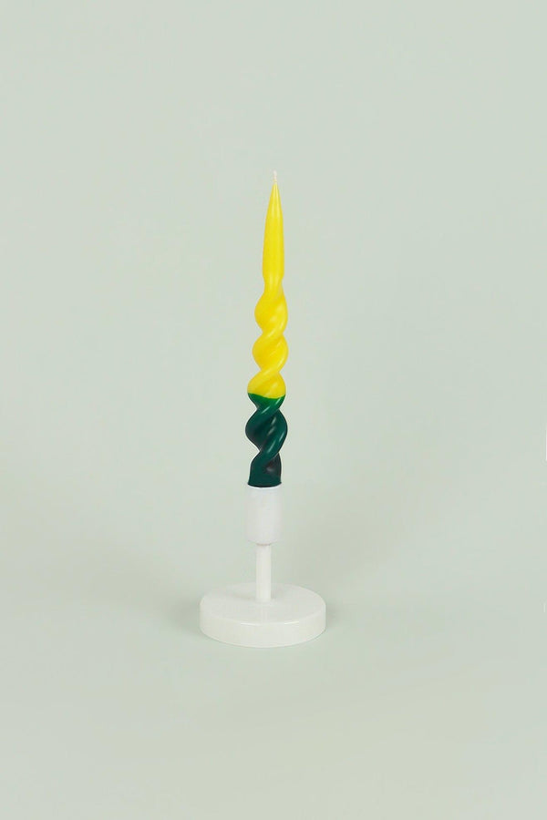 G Decor Set Of Two-Toned Yellow And Dark Green Spiral Twisted Hand Dipped Candlesticks Taper Church Dinner Candles