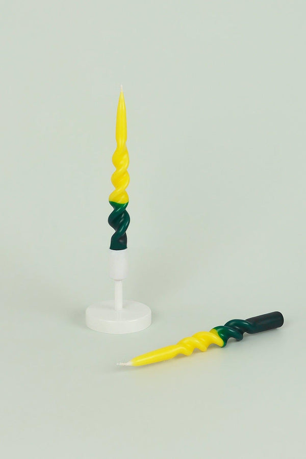 g decor Set of Two-Toned Yellow and Dark Green Spiral Twisted Hand Dipped Candlesticks Taper Church Dinner Candles