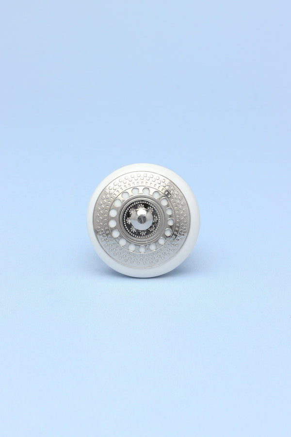 G Decor Silver Applique I Ceramic Door Knobs Cupboard Drawer Pull Door Handles White