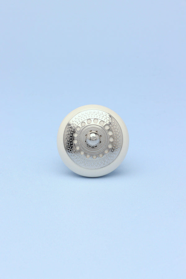 G Decor Silver Applique I Ceramic Door Knobs Cupboard Drawer Pull Door Handles White