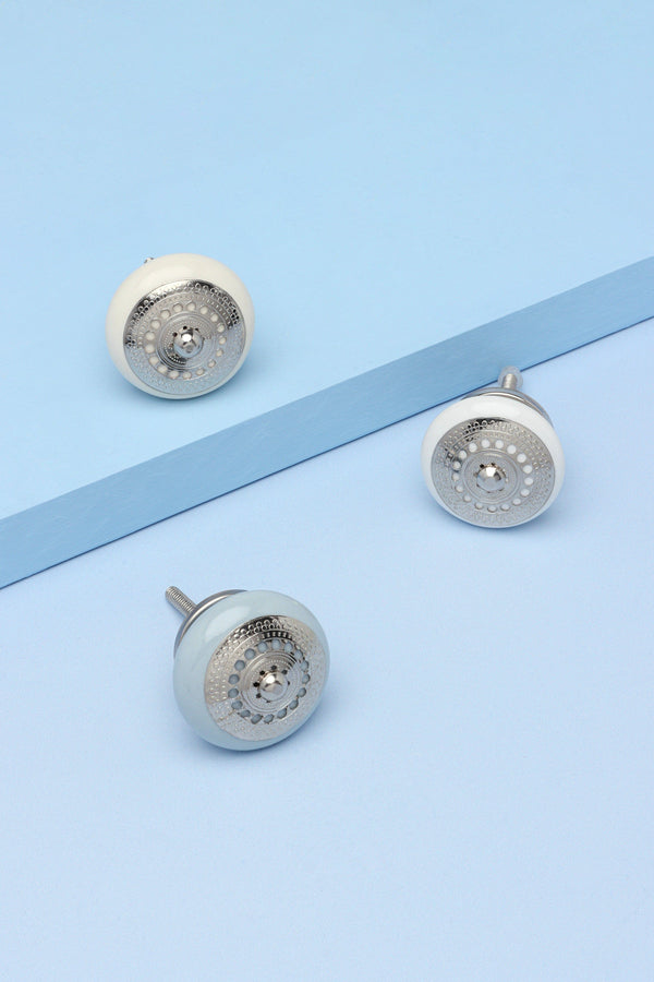 g decor Silver Applique I Ceramic Door Knobs Cupboard Drawer Pull Door Handles White