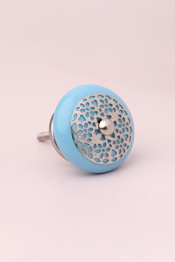 G Decor Silver Applique II Elegant Lace Ceramic Door Knob Cream