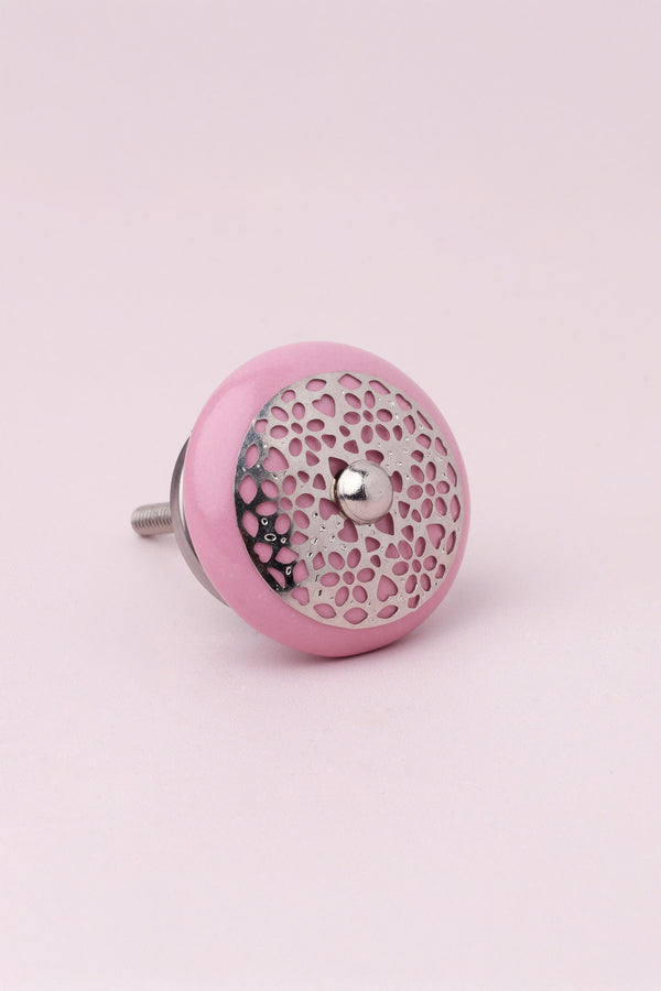 G Decor Silver Applique II Elegant Lace Ceramic Door Knob Cream